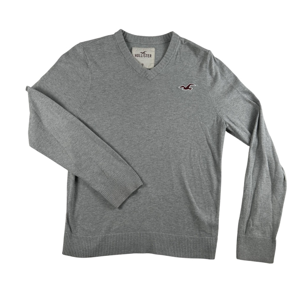 Hollister‎ Sweater Mens Medium Gray V Neck Pullover Vintage Y2K Wool